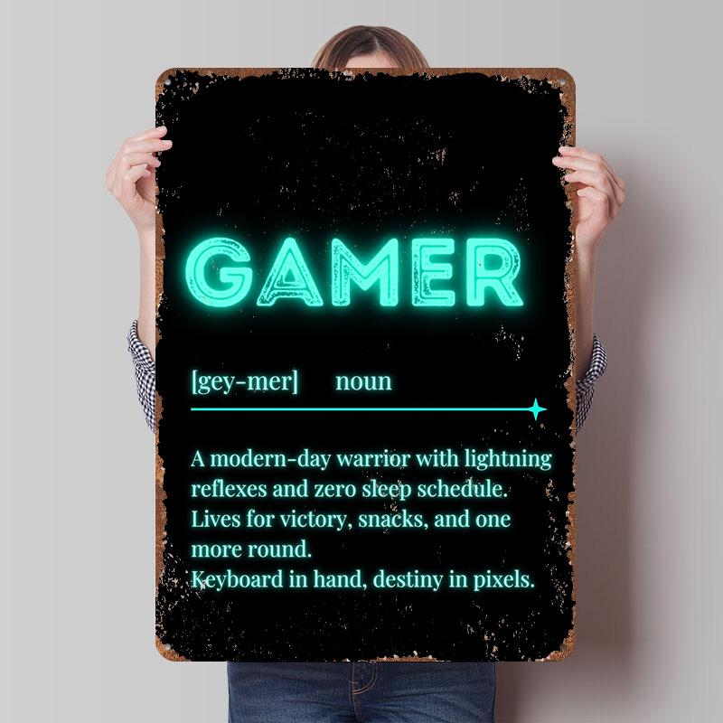 Gamer Definition Neon Sign Tin Plaque Poster Customized Wall Art Retro Vintage Metal Signs for Man Cave Home Decorations Decor