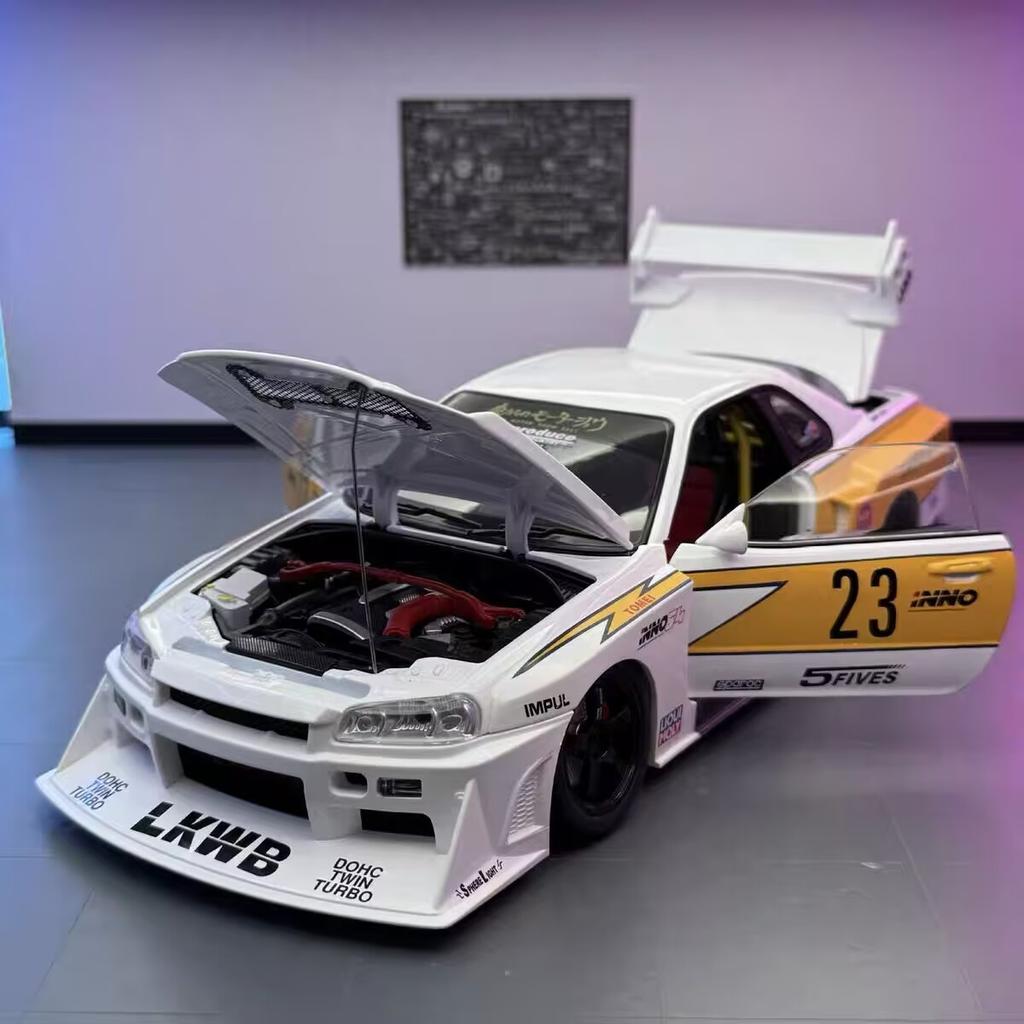 1:18 Сильвия Скайлайн Арес Гтр Р34 Сплав Модифицированный Широкофюзеляжный Спортивный Автомобиль Модель Литье под Давлением Райнинг Модель Автомобиля Звук и Свет Детская Игрушка Подарок