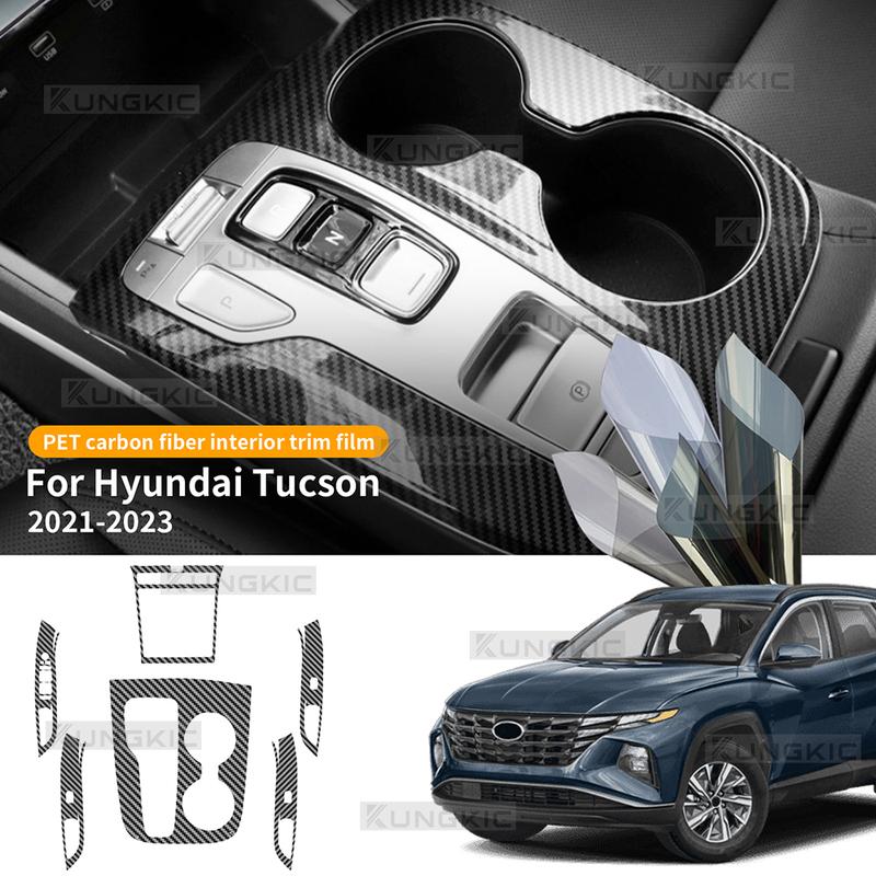 Для Hyundai Tucson 2021 2022 2023 Пленка для интерьера автомобиля Центральная консоль Селектор передач ПЭТ Текстура углеродного волокна Защитная Антицарапина.