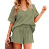 Women's 2 Piece Solid Color Racksuit Short Sleeve Casual Shorts Set V Neck Beach Outfits