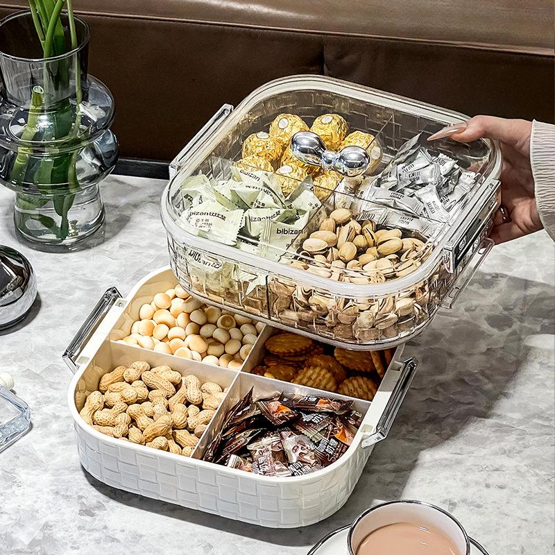 Light Luxury Rotary Sealed Fruit Tray Home Living Room Chinese New Year Dried Fruit Storage Box Candy Tray High-end Snack Placing Tray