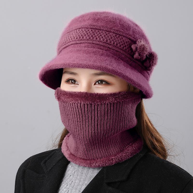 Теплая шапка из кроличьего меха, осенне-зимний женский комплект из двух предметов: шапка и шарф, зимняя шляпа-ведро