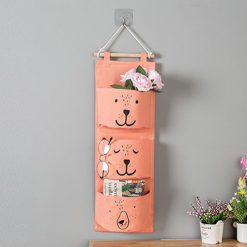 3 Pockets Cute Wall Mounted Storage Bag Closet Organizer Clothes Hanging Storage Bag Children Room Pouch Home Decor