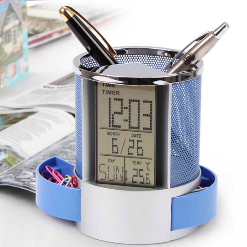 Многофункциональные электронные часы с вечным календарем, держатель для ручек, настольный офисный органайзер