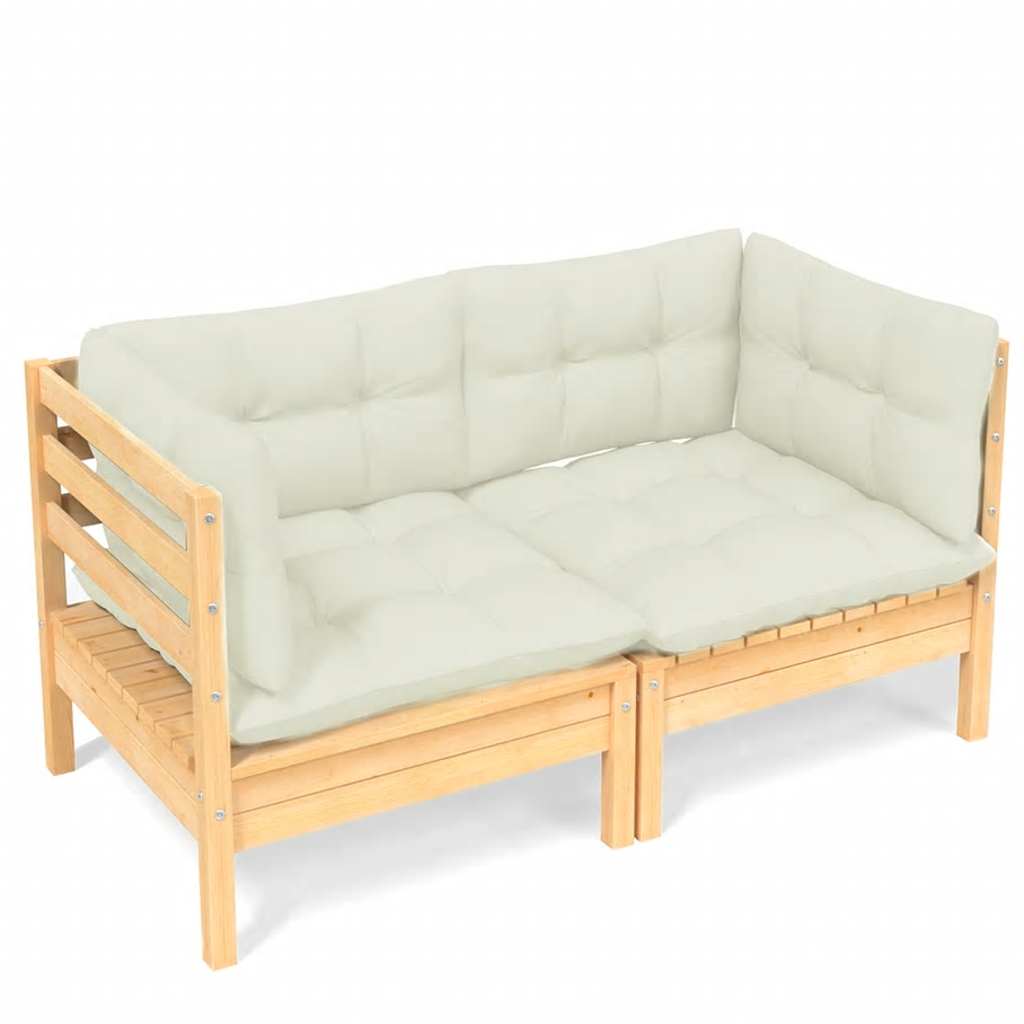 Vidaxl 2-Osobowa Sofa Ogrodowa Z Kremowymi Poduszkami, Drewno Sosnowe