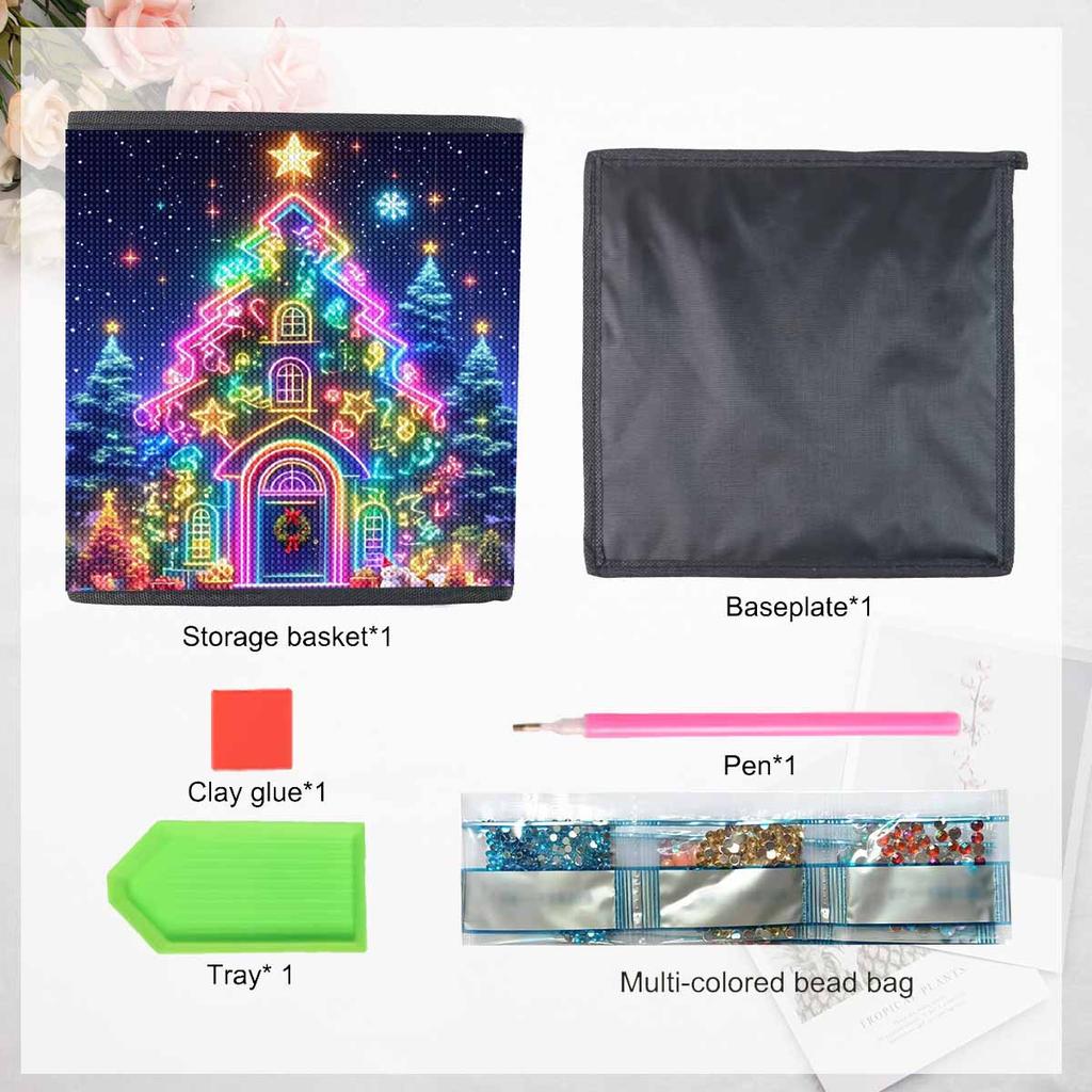 Светящийся Маленький Домик 5D Алмазная Живопись Корзина для Хранения Полная Круглая Выкладка Мозаика Алмазная Вышивка Наборы для Вышивания Крестом Домашний Декор Домашний Декор