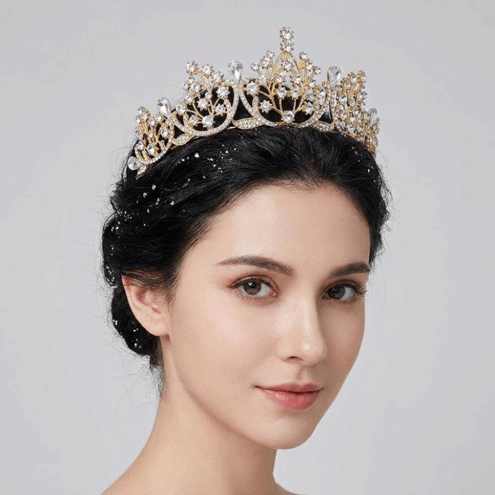Gold Princess Tiara Shiny Rhinestone Crown Vintage Baroque Crown Women