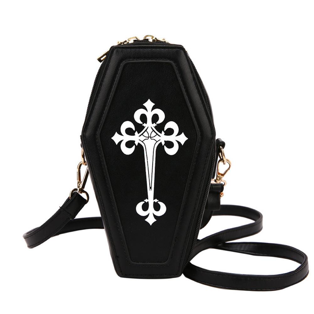 Messenger Pouch Coffin Shape Fashion Crossbody Handbag PU Leather Shoulder Messenger Bag Cross for Halloween Theme Party CLE
