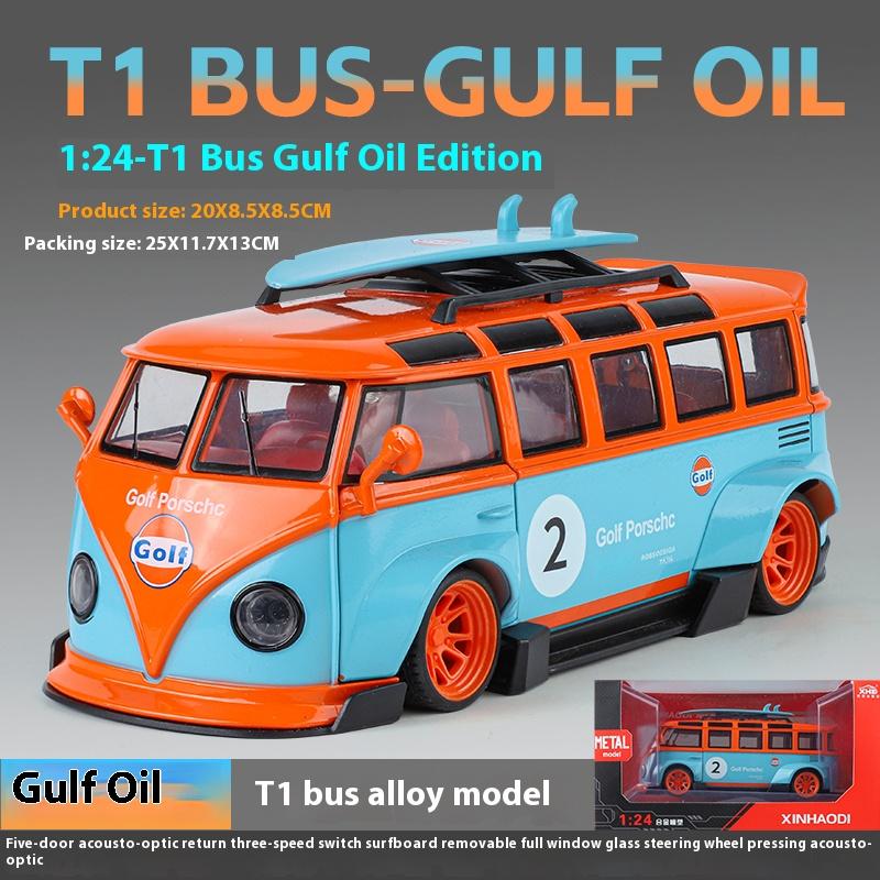 1/24 Volkswagen T1 Автобус Gulf Oil Martini Заниженный Кузов Расширенный Кузов Модифицированный Литой Металлический Модель Автомобиля Звук и Свет Хобби Подарки Мальчик