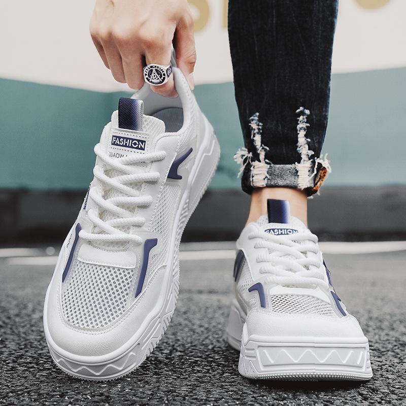 Мужские кеды на толстой подошве, увеличивающие рост, 2024 лето, новая сетчатая дышащая и удобная низкая шнуровка, универсальная повседневная мужская обувь