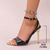 Fashion Classic Super High Heels Sandals Women 2025 Summer Sexy Black Nightclub Thin Metal Heels Shoes Pointed Toe Ankle Sandals Woman