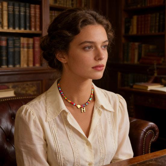 Колье-чокер с бусинами для женщин, разноцветное колье с бусинами, колье с подвеской-буквой, чокер с сердцем, подарок на день рождения для девочек, жены, девушки