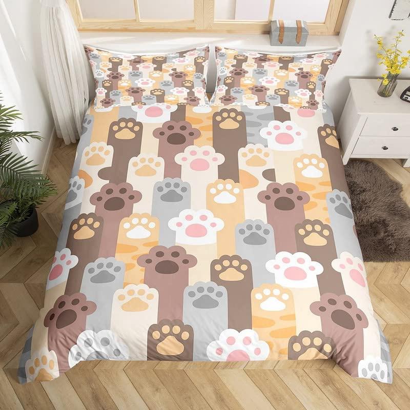 Cat Paw Duvet Cover Cartoon Animal Bedding Collection Single Twin King For Girl Teen Microfiber Lovely Kitten Puppy Pet Comforter Cover