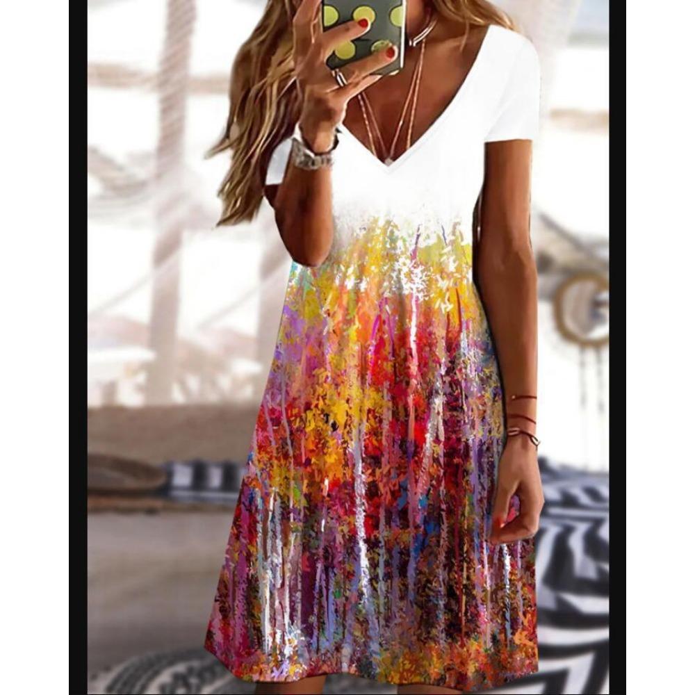 BITCED Женская мода лето весна цветочный принт короткий рукав V-образный вырез повседневные платья