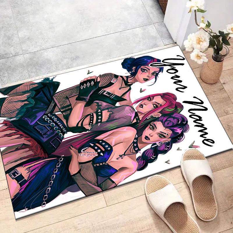 Custom KPop Demon Hunters Mat Personalized Name, Polyester Washable Indoor Entryway Rug, Gift for Christmas, Easter, Thanksgiving Day