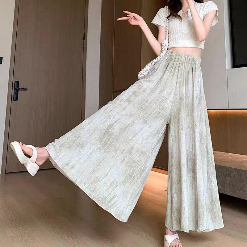 Tie-dye Ice Silk Skirt and Pants for Women In Summer New Thin High-waisted Slim A-line Skirt Casual Wide-leg Pants Skirt