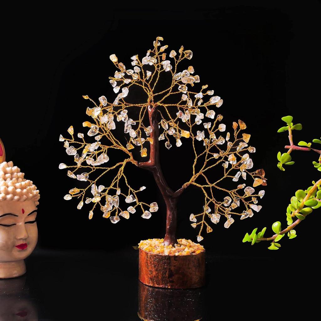 Кристаллы и камни, Цитрин и Кристалл прозрачного кварца, Шоу-стоппер для украшения дома, Бонсай Денежное дерево, Размер 10-12 дюймов. 1 кусок