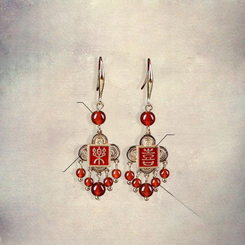 GemChic женские новые винтажные серьги из красного агата в китайском стиле этнические модные серьги-крючки на день рождения рождественский подарок на день рождения