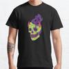 Men Fashion Casual Short Sleeves Funky Flame Skull Yellow Black Tees Oversized T-shirts