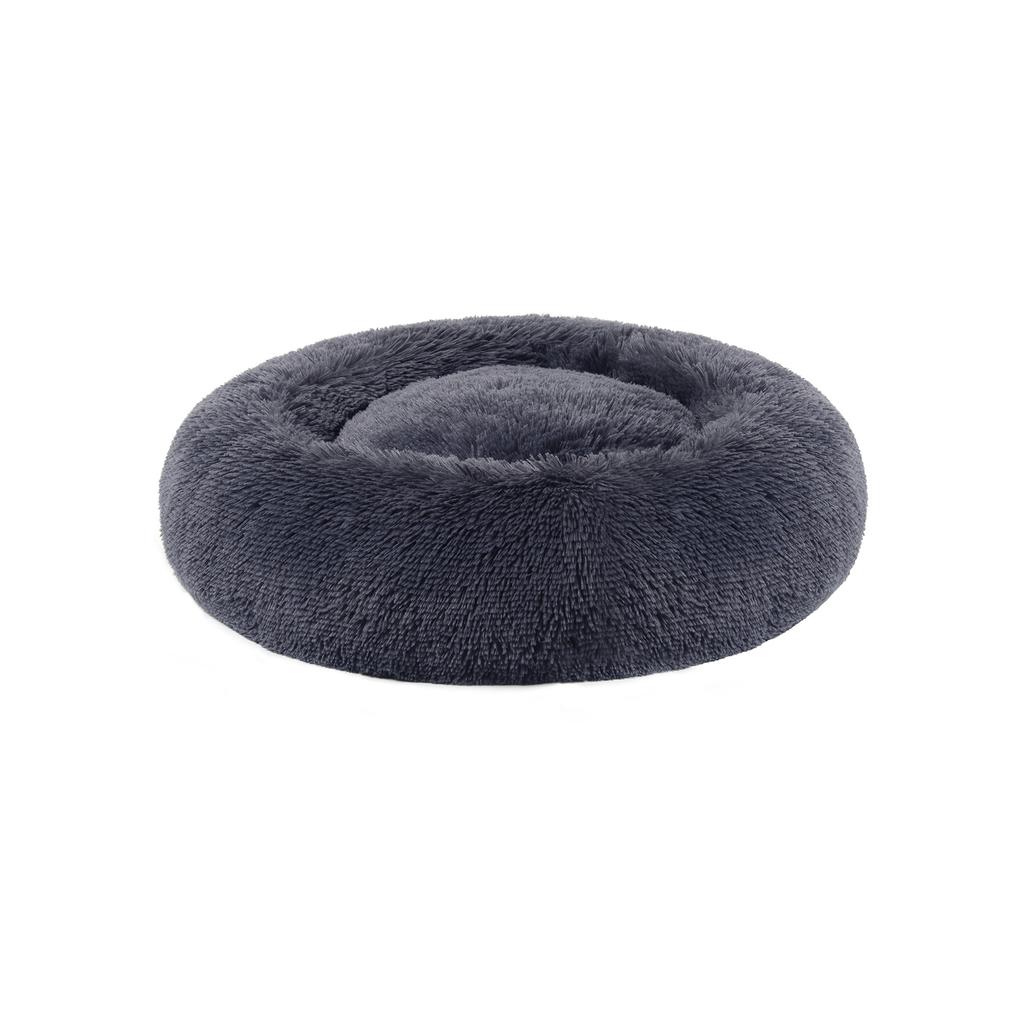FEANDREA Dog Bed, Donut Cat Bed, Fluffy Calming Pet Bed with Removable, Washable Cover, Soft Long Plush, 60 cm, Dark Grey