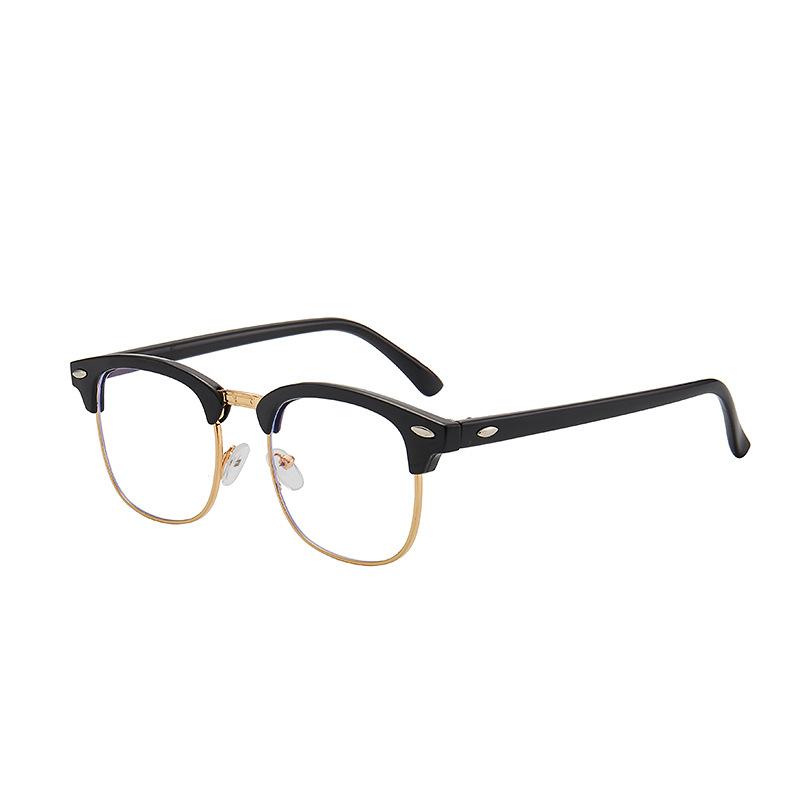 New retro glasses men's and women's eyebrows frame square metal half frame flat mirror glasses
