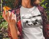 Cows - 100% Organic Cotton Unisex T-Shirt and kids tshirt featuring a Vintage Animal Linoprint by Samuel Jessurun de Mesquita White / Vintage Beige