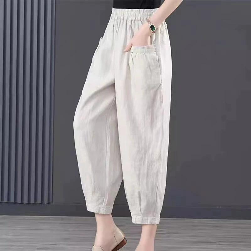 Летние повседневные свободные оверсайз модные однотонные универсальные простые женские брюки-фонарики с капюшоном и карманами