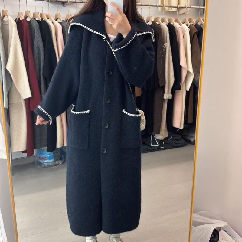 Женский oversized вязаный кардиган-пальто с капюшоном, удлиненный, уютный, в студенческом стиле, зимняя куртка-свитер