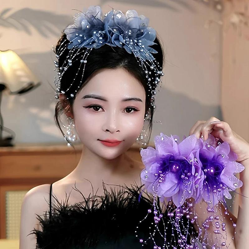 Универсальная заколка для волос с цветком, кисточкой из пайеток, зажим-акула для женщин, девочек, ретро заколка-коготь для волос, элегантные цветочные аксессуары для волос, подарок