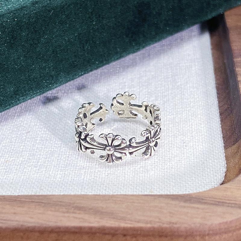 [Jewelry Collection] Retro Personality Medieval Iris Cross Open Ring Light Luxury High-End Ring Woman