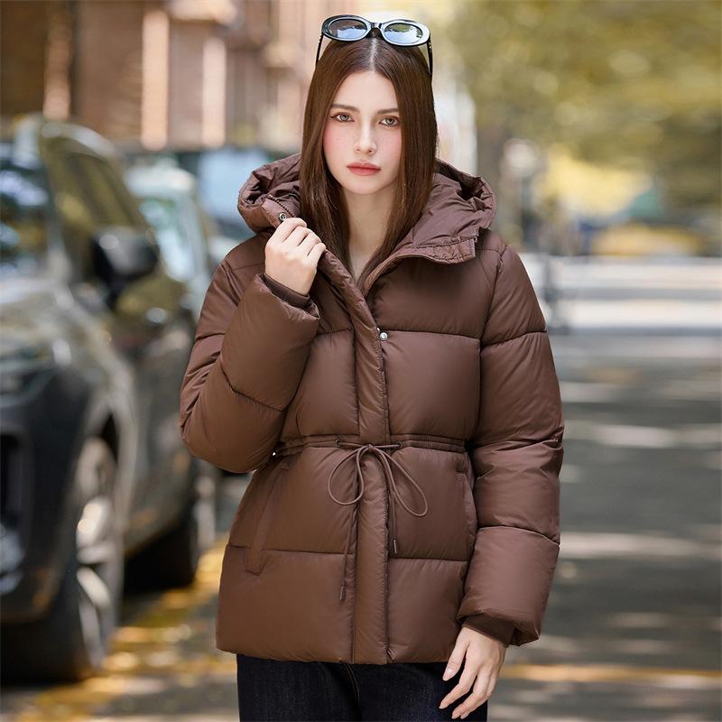 Solid color short waist cotton-padded clothes women's hooded loose cotton-padded clothes, horizontal seam fleece design, light and cold-proof women