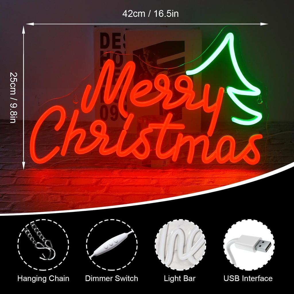 Merry Christmas Neon Sign for Wall Decor Neon Lights Signs for Bedroom Living Room Christmas Party Kids Room Bar Club