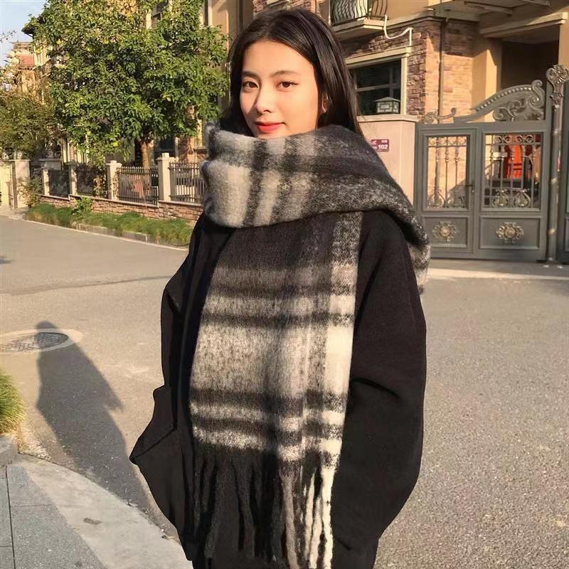 Korean-Style Plaid Cashmere-Inspired Scarf: Warm, Versatile Winter Shawl for Women