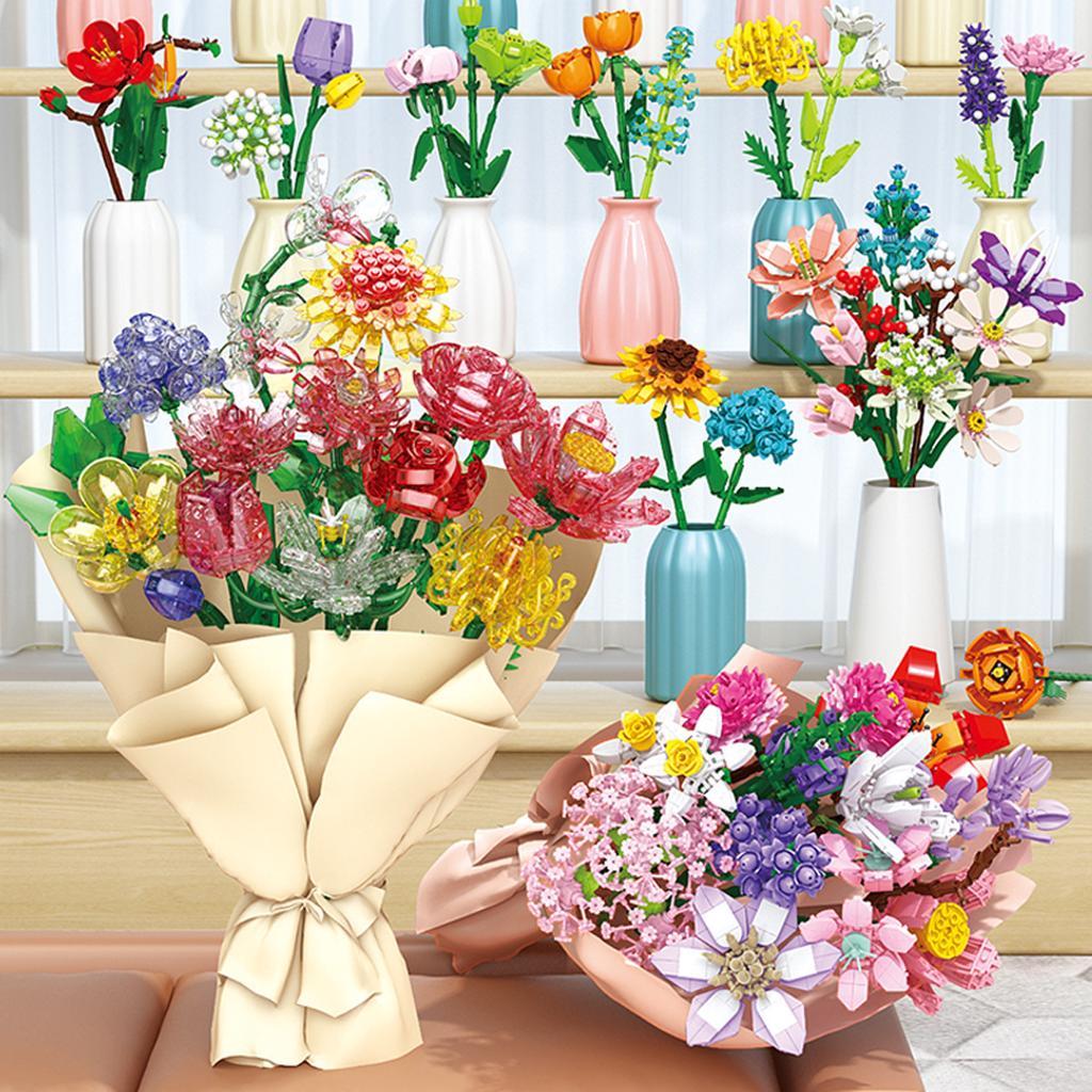 Flower Model Eternal Bouquet Building Blocks Creative Home Desk Plant Decoration Assemble Bricks Educational Toy Girl Kids Gifts
