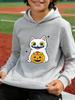 New Trendy Hooded Sweatshirt for Boys and Girls – Funky Cartoon Cat Hugging a Pumpkin Print – Perfect for Halloween Cosplay