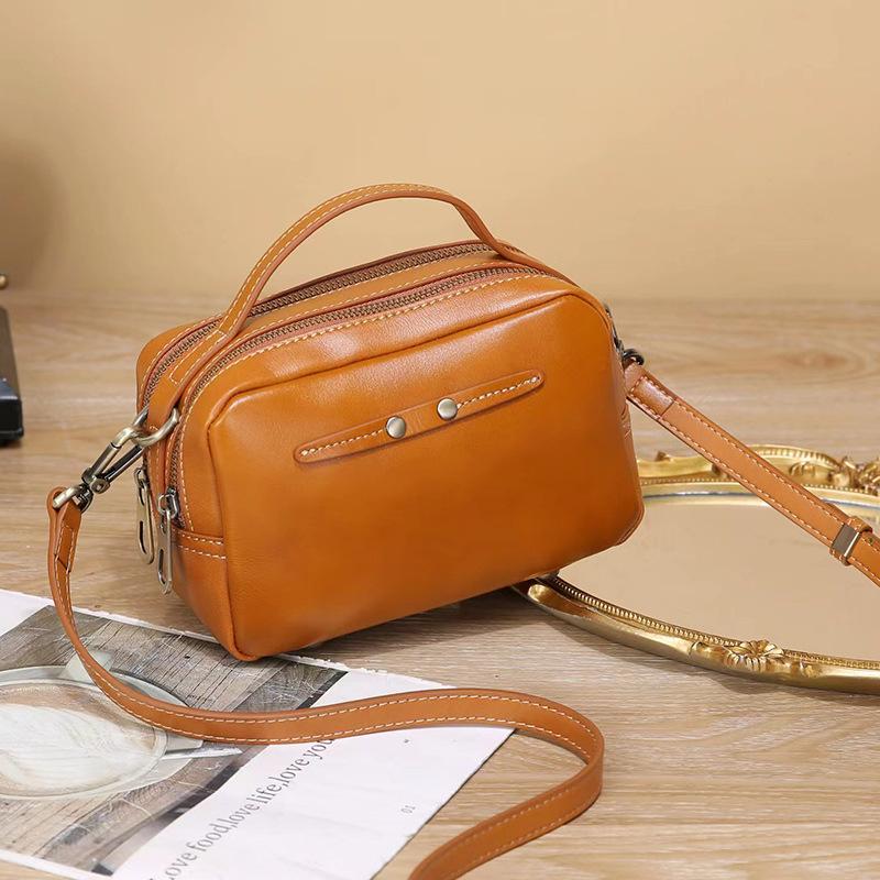 Vegetable Tanned Top Layer Cowhide Small Square Bag Mini Bag Retro Summer New Fashion Genuine Leather Women's Crossbody Bag