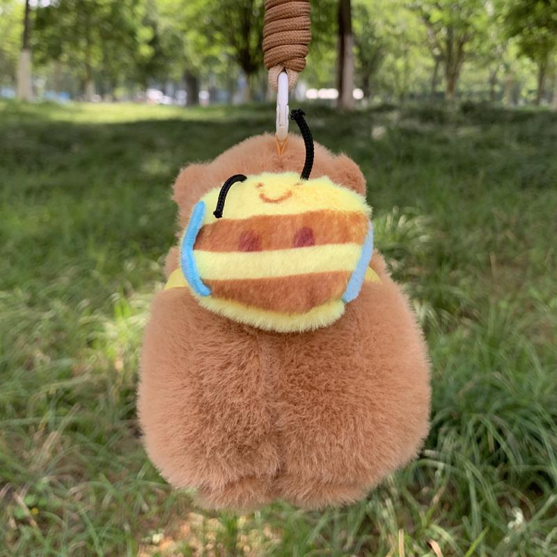 Милые плюшевые игрушки Капибара-пчела Игровые наборы Кавайные животные Пушистая капибара Брелок Мягкая набивная капибара Рюкзак Пчела Щупальце Шляпа Подвеска Подарок на день рождения