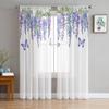 Spring Flowers Watercolor Wisteria Sheer Window Curtain Tulle Curtains for Livingroom Bedroom Hotel Home Decor Voile Drapes
