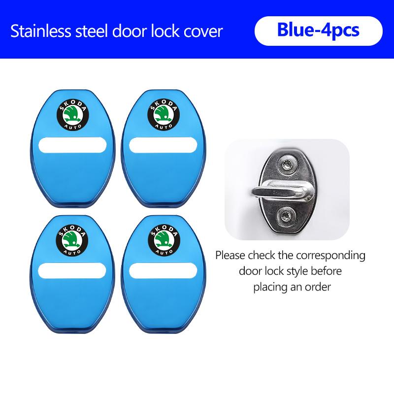 AAAJF1 4Pcs Car Door Lock Covers Auto Decorative Accessories For Skoda Kodiaq Fabia Kamiq Karoq Octavia 2 3 Rapid Scala