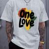 [Футболка с принтом One Love с коротким рукавом] Мужские футболки с коротким рукавом и принтом букв One Love, Удобные повседневные эластичные топы с круглым вырезом для мужских активностей на свежем воздухе