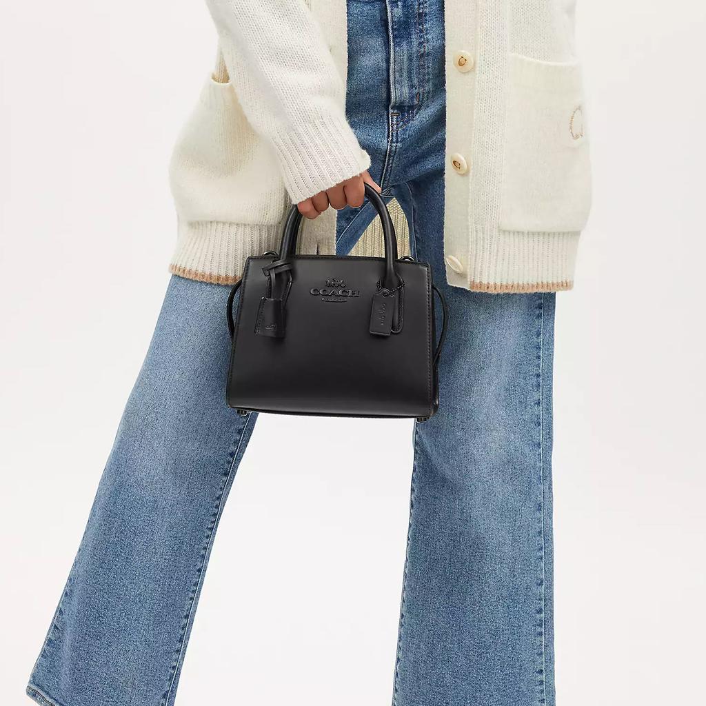 Coach Сумка-тоут Andrea Carryall 22 Модная тисненая подпись Застежка-молния Кожаная наплечная сумка-кроссбоди Маленькая женская сумка Черная CP081-JIBLK