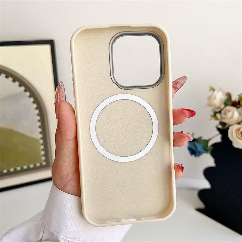 TPU Soft Matte Magnetic Housing iPhone 16 Pro Max 15 Plus 14 Pro 13 12 11 Solid Color Leather Texture Shock Proof Case