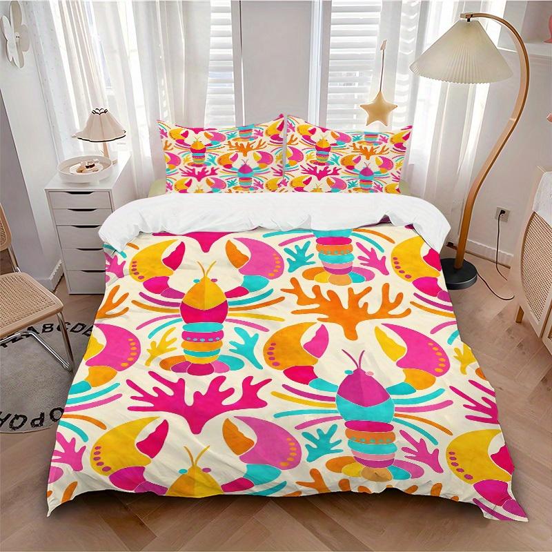 3pcs Lobster print Bedding Set, Ideal for Home Use, Suitable for Bedroom Decor (1*Duvet Cover + 1/2*Pillowcases, No Core) yy250821218