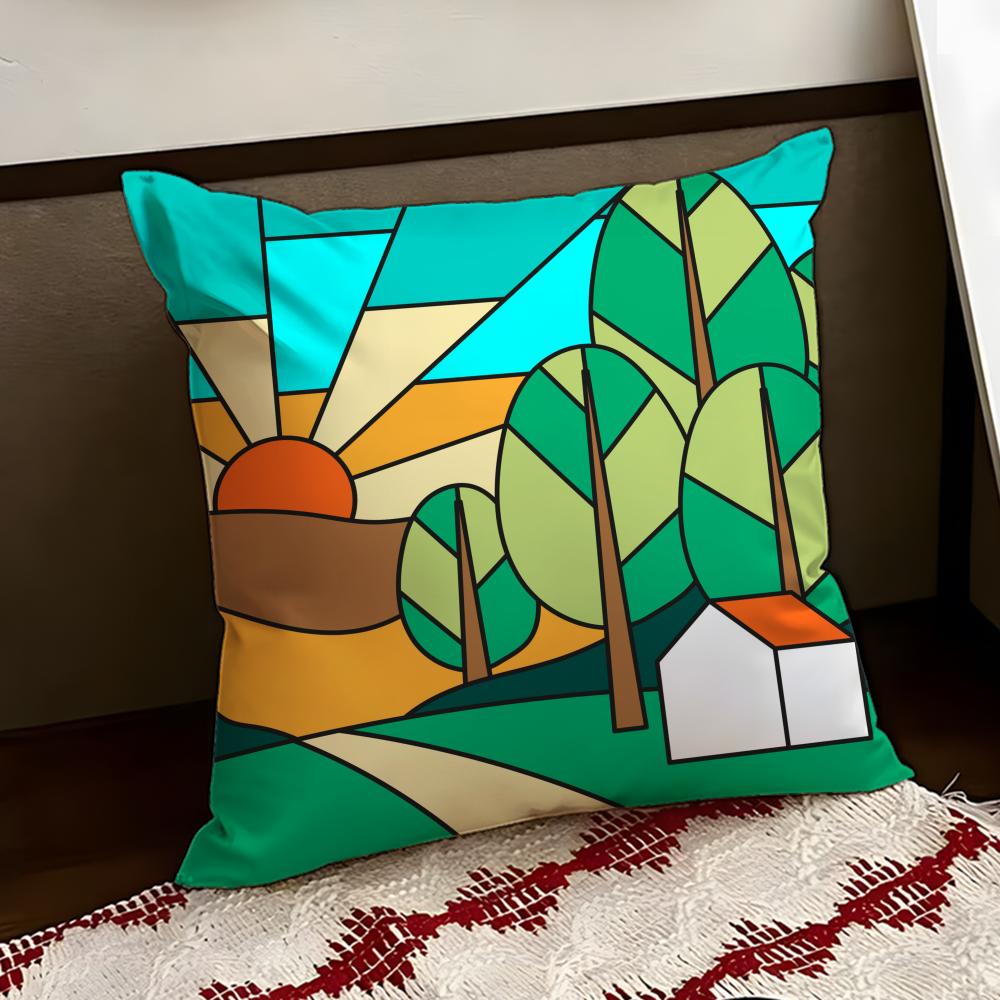 Colorful Geometric Landscape Cushion Cover Reversible Soft Durable Pillow Cover Home Car MultiScene Use for Daily Comfort