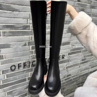 Кожа коровы виноград мать те же толстоподошвенные маленькие средние и длинные сапоги эластичные сапоги-рыцари женские осенне-зимние кожаные высокие сапоги