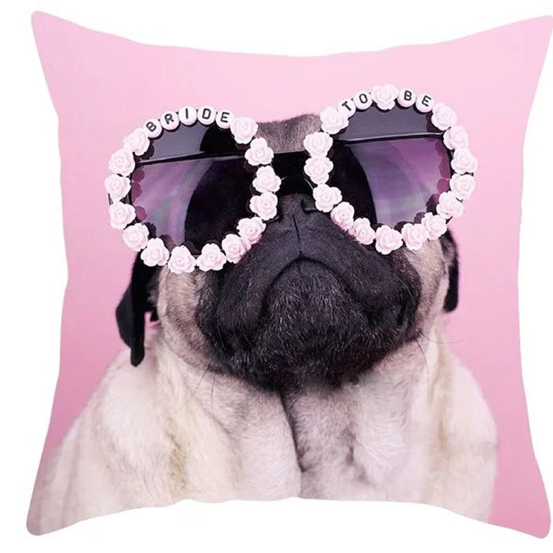 Cute Pug Puppy Dog With Fashion Accessories Pattern Cushion Cover For Sofa Bedroom Car Pillow Cover