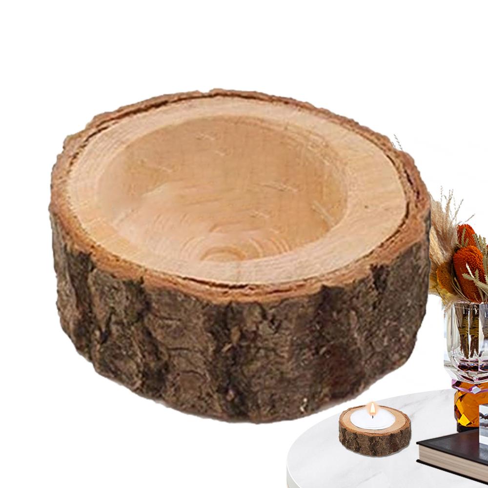 Wooden Tealight Candle Holders Rustic Small Candle Holders Compact Tree Branch Table Decor Candle Tree Stump Candlesticks For