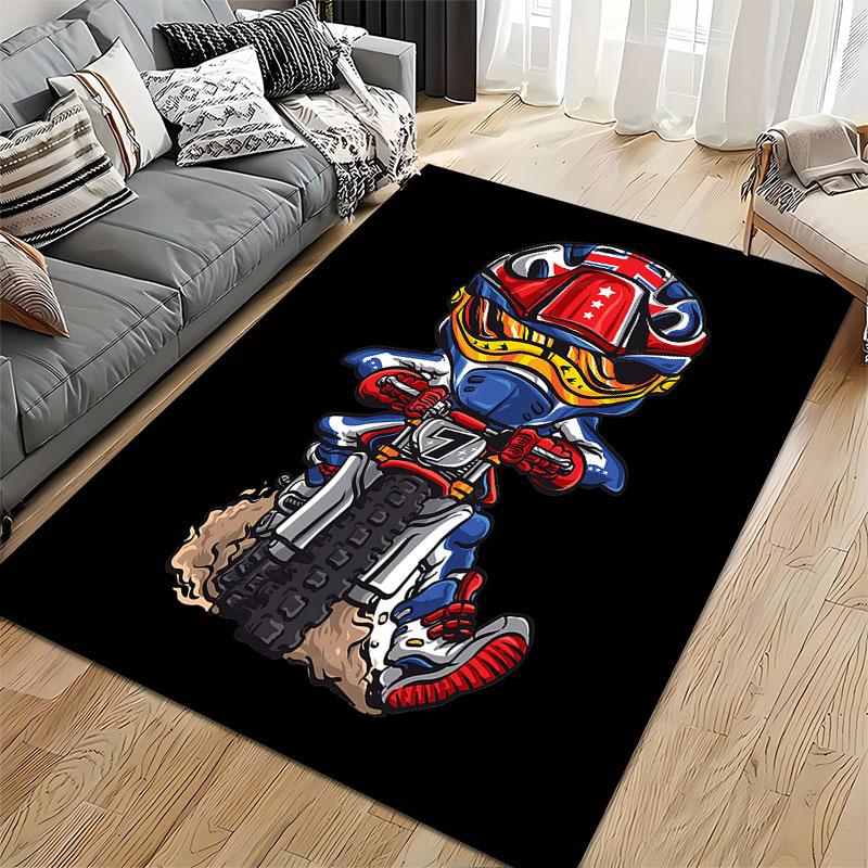 Motocross Racer Cartoon Design suitable as a non-slip mat for the living room or bedroom sofa