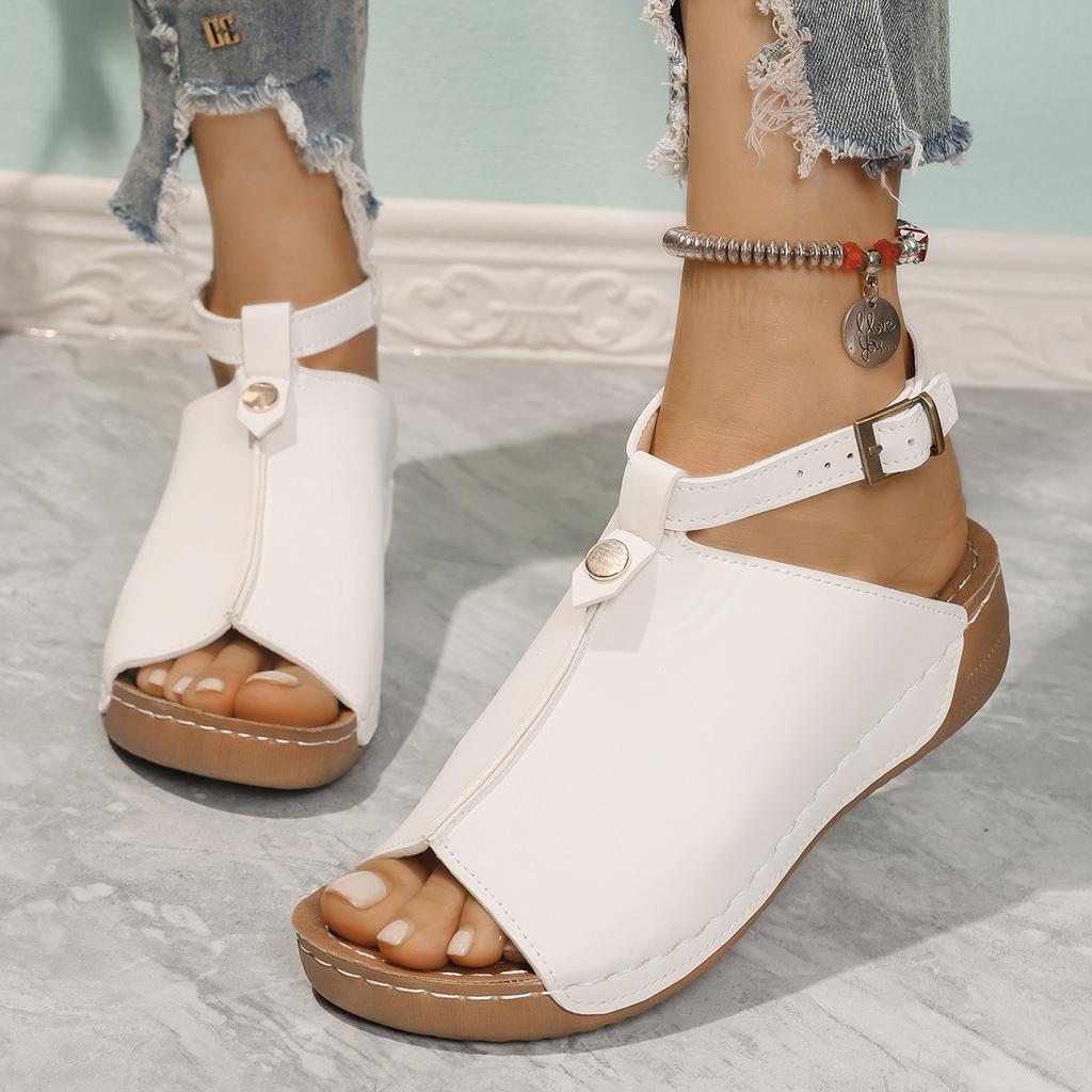 Новые открытые женские босоножки на танкетке, летние модные дышащие удобные босоножки с пряжкой, женская пляжная обувь Sandalias De Mujer