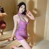 Erotic Underwear Deep Breast Cheongsam Set, Pure Desire Purple Sister Suspender Skirt Dating Couple Flirt
